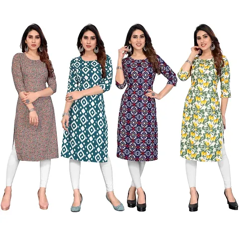 Beautiful Crepe Printed Straight Kurti For Women Pack Of 4