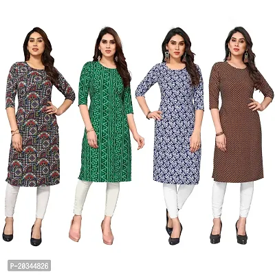 Beautiful Crepe Printed Straight Kurti For Women Pack Of 4