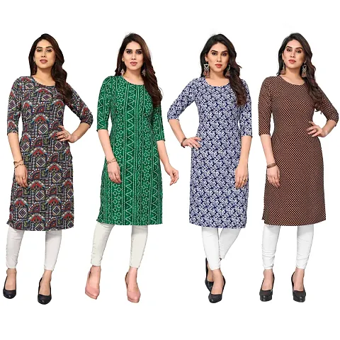 Beautiful Crepe Printed Straight Kurti For Women Pack Of 4