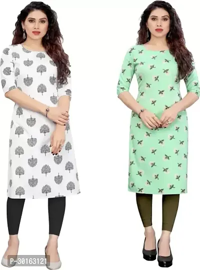 Stylish Multicoloured Crepe Printed Kurta For Women Pack Of 2