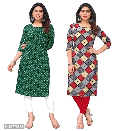 Trendy Straight Multicoloured Printed Crepe Kurta Combo For Women