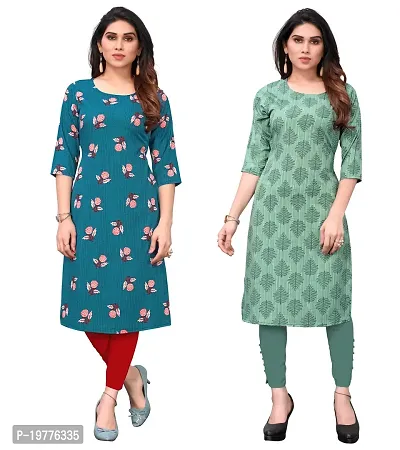 Trendy Straight Multicoloured Printed Crepe Kurta Combo For Women