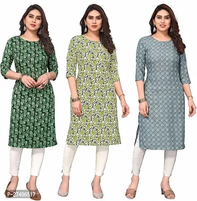 Beautiful Crepe Printed Kurta For Women Pack Of 3-thumb0