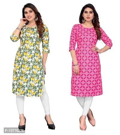 Trendy Straight Multicoloured Printed Crepe Kurta Combo For Women-thumb0