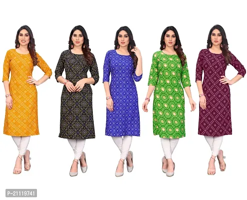 Women Printed Crepe Straight Kurti Combo of 5