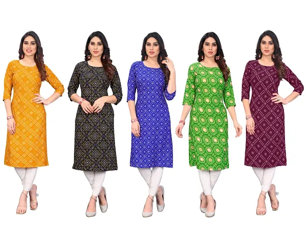 Stylish Printed Crepe Straight Kurti Combo of 5