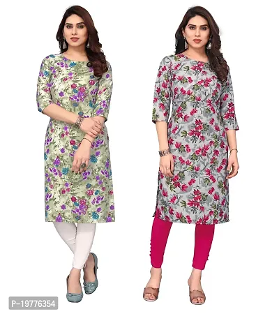 Trendy Straight Multicoloured Printed Crepe Kurta Combo For Women-thumb0