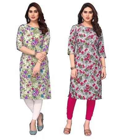 Combo Of 2- Straight Printed Crepe Kurta