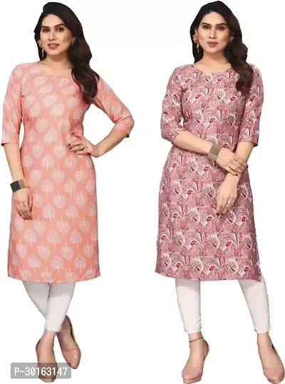 Stylish Multicoloured Crepe Printed Kurta For Women Pack Of 2-thumb0