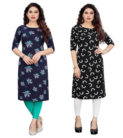 Combo Of 2- Straight Printed Crepe Kurta