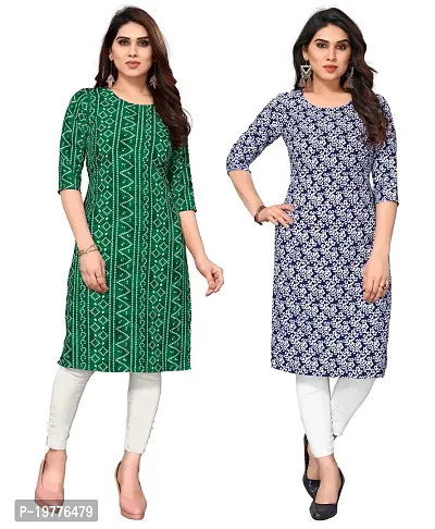 Trendy Straight Multicoloured Printed Crepe Kurta Combo For Women-thumb0