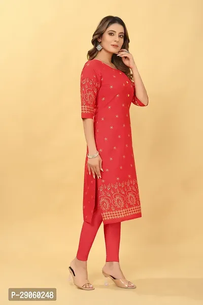 Beautiful Cotton Blend Red Printed Kurta For Women-thumb2