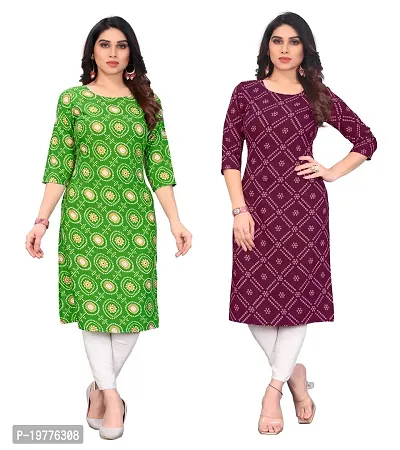 Trendy Straight Multicoloured Printed Crepe Kurta Combo For Women-thumb0