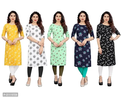 Women Printed Crepe Straight Kurti Combo of 5