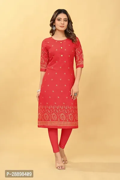 Stylish Red Cotton Blend Stitched Kurta For Women-thumb0