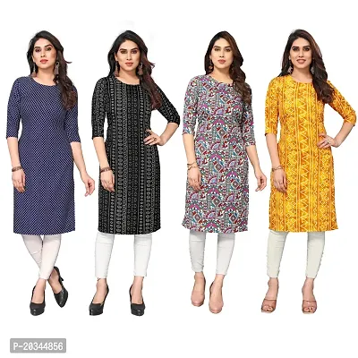 Beautiful Crepe Printed Straight Kurti For Women Pack Of 4