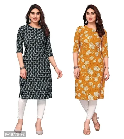 Trendy Straight Multicoloured Printed Crepe Kurta Combo For Women