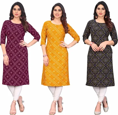 Combo Of 3 Crepe Printed Kurtis