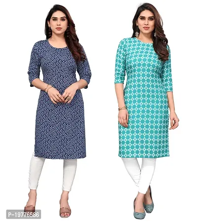 Trendy Straight Multicoloured Printed Crepe Kurta Combo For Women