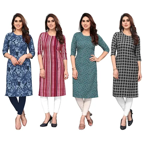 Beautiful Crepe Printed Straight Kurti For Women Pack Of 4