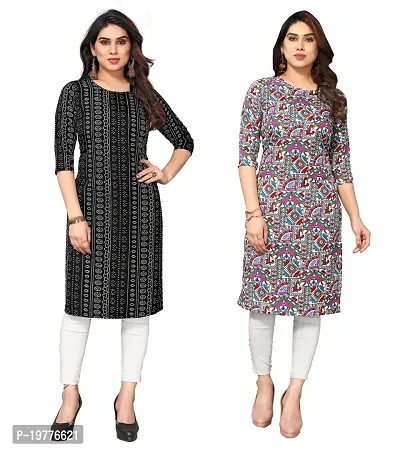 Trendy Straight Multicoloured Printed Crepe Kurta Combo For Women-thumb0