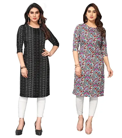 Combo Of 2 Crepe Printed Kurtis