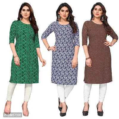 Women Printed Crepe Straight Kurti Pack of 3