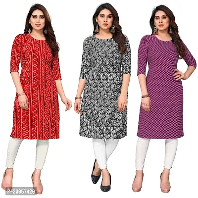 Women Printed Crepe Straight Kurti Pack of 3