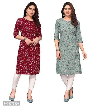 Trendy Straight Multicoloured Printed Crepe Kurta Combo For Women