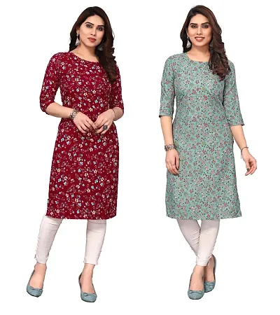 Combo Of 2- Straight Printed Crepe Kurta