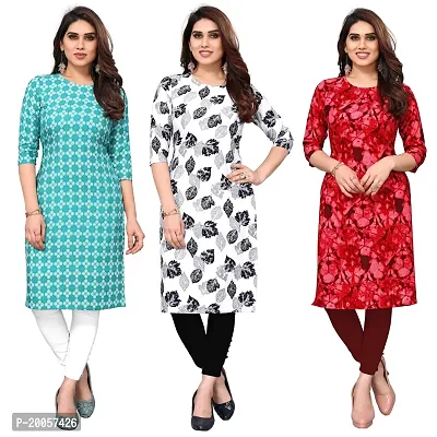 Women Printed Crepe Straight Kurti Pack of 3