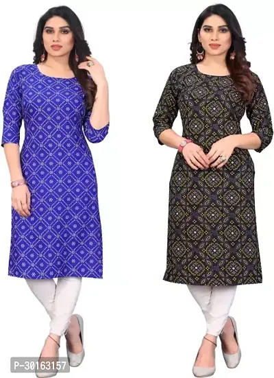 Stylish Multicoloured Crepe Printed Kurta For Women Pack Of 2-thumb0