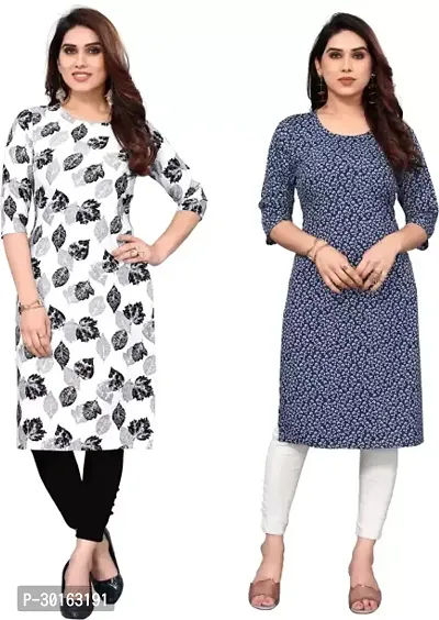 Stylish Multicoloured Crepe Printed Kurta For Women Pack Of 2