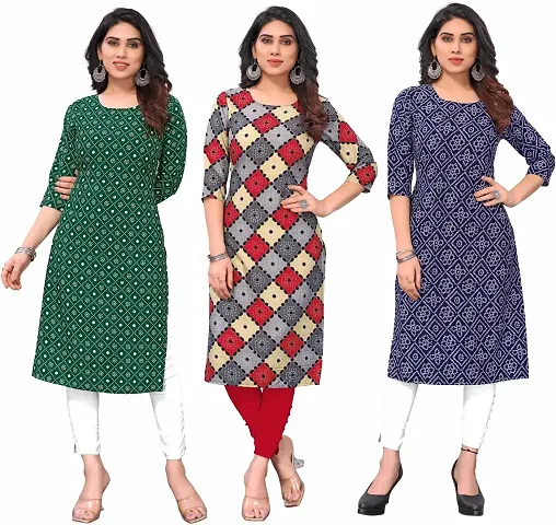 Combo Of 3 Crepe Printed Kurtis