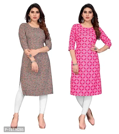 Trendy Straight Multicoloured Printed Crepe Kurta Combo For Women-thumb0