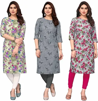 Combo Of 3 Crepe Printed Kurtis