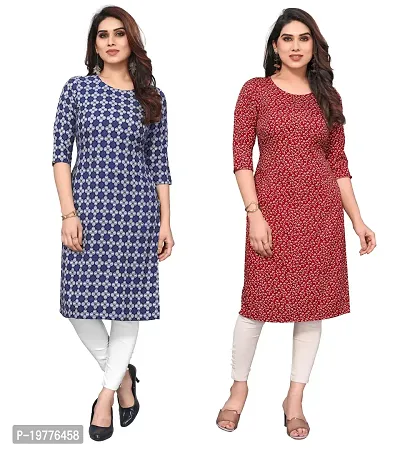 Trendy Straight Multicoloured Printed Crepe Kurta Combo For Women-thumb0