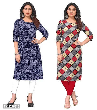 Trendy Straight Multicoloured Printed Crepe Kurta Combo For Women