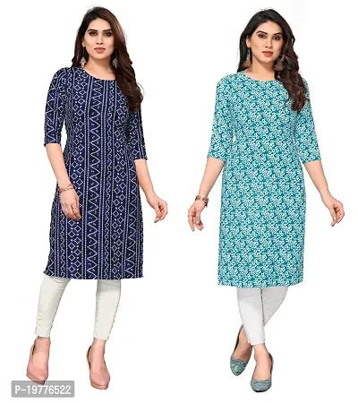 Trendy Straight Multicoloured Printed Crepe Kurta Combo For Women