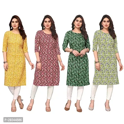 Beautiful Crepe Printed Straight Kurti For Women Pack Of 4