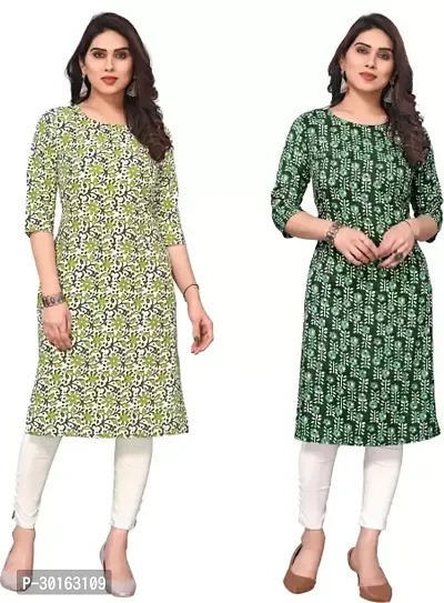 Stylish Multicoloured Crepe Printed Kurta For Women Pack Of 2-thumb0