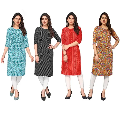 Beautiful Crepe Printed Straight Kurti For Women Pack Of 4