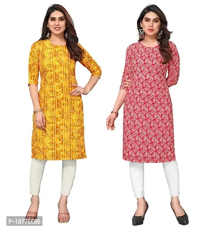 Trendy Straight Multicoloured Printed Crepe Kurta Combo For Women-thumb0