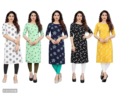 Women Printed Crepe Straight Kurti Combo of 5-thumb0