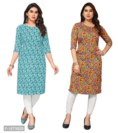 Trendy Straight Multicoloured Printed Crepe Kurta Combo For Women