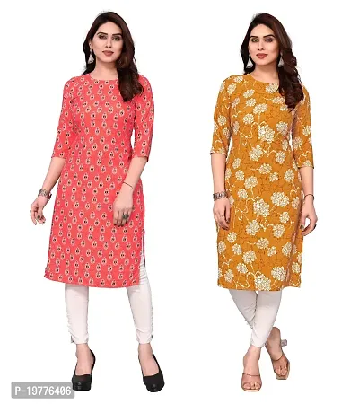 Trendy Straight Multicoloured Printed Crepe Kurta Combo For Women-thumb0