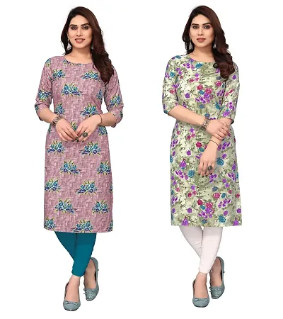 Combo Of 2- Straight Printed Crepe Kurta