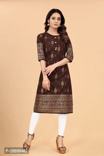 Stylish Brown Cotton Blend Stitched Kurta For Women-thumb0