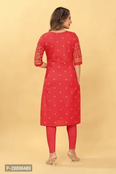 Stylish Red Cotton Blend Stitched Kurta For Women-thumb4