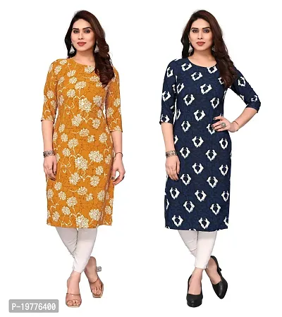 Trendy Straight Multicoloured Printed Crepe Kurta Combo For Women